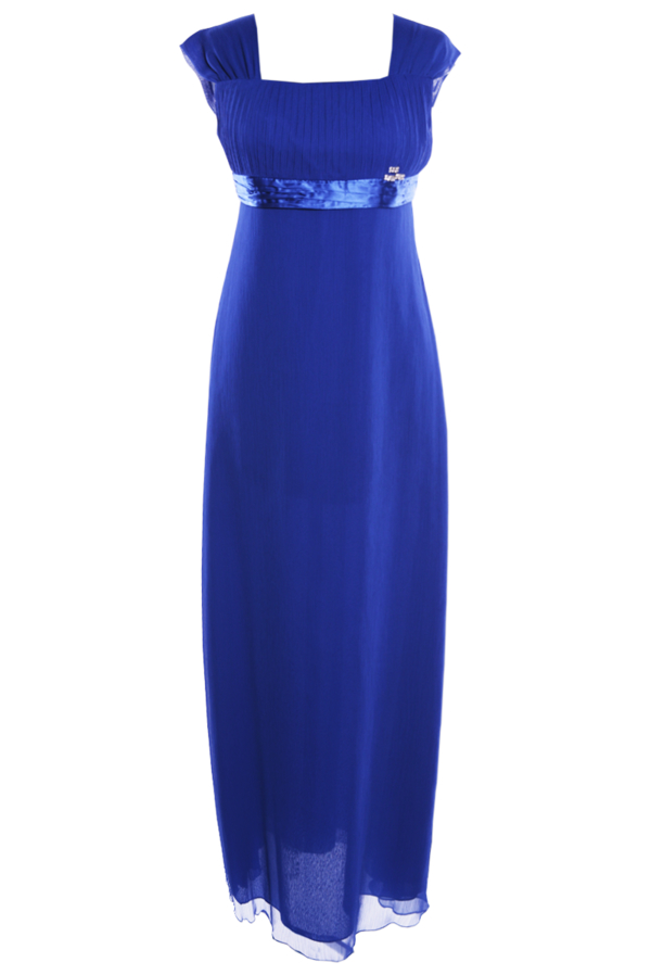 Niebieska sukienka Fokus z krótkim rękawem maxi z dekoltem w karo