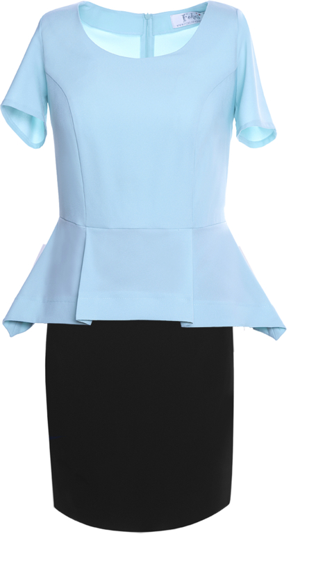 Niebieska sukienka Fokus z krótkim rękawem z tkaniny w stylu klasycznym
