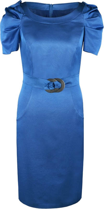 Niebieska sukienka Fokus z okrągłym dekoltem midi