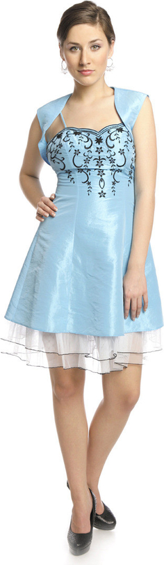 Niebieska sukienka Fokus z tiulu rozkloszowana z dekoltem w kształcie litery v