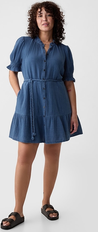 Niebieska sukienka Gap z bawełny z krótkim rękawem w stylu casual