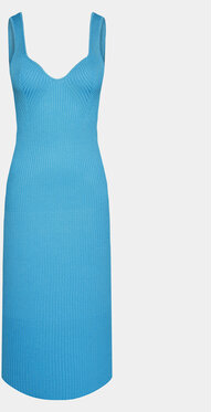 Niebieska sukienka Gina Tricot dopasowana midi z dekoltem w kształcie litery v