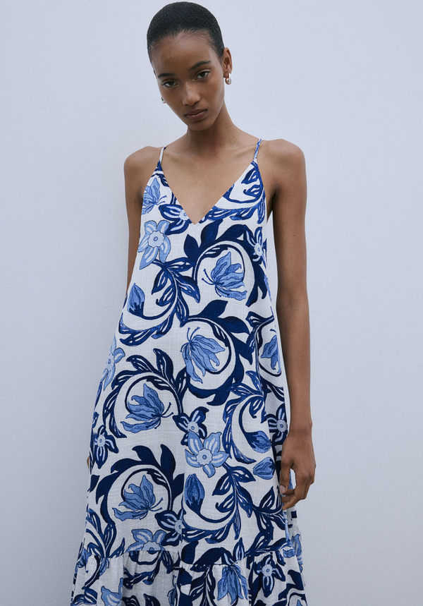 Niebieska sukienka H & M maxi z tkaniny na ramiączkach