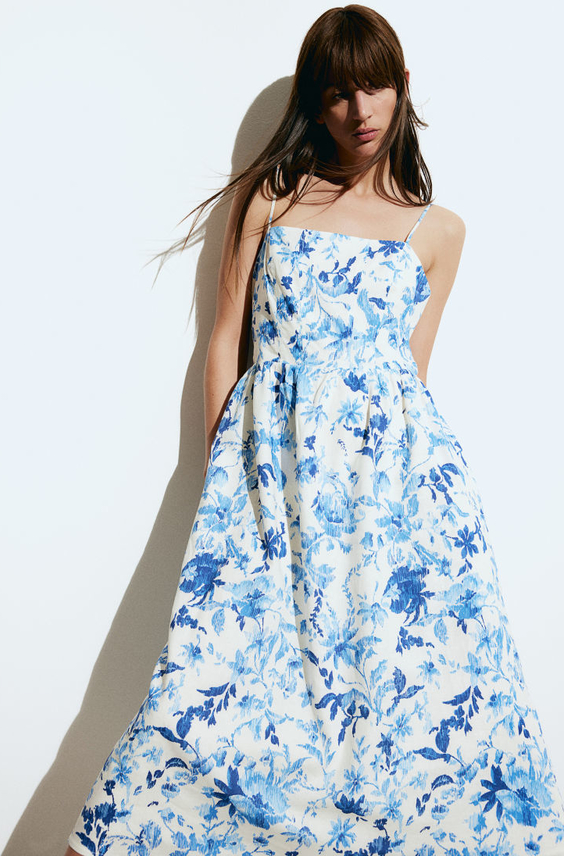 Niebieska sukienka H & M midi z tkaniny w stylu casual