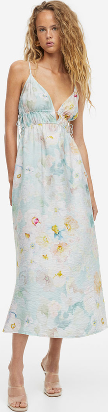 Niebieska sukienka H & M midi z tkaniny z dekoltem w kształcie litery v
