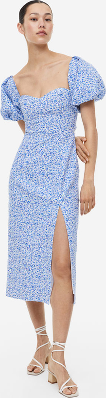 Niebieska sukienka H & M z krótkim rękawem midi z bawełny