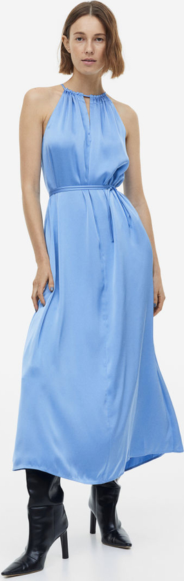 Niebieska sukienka H & M z okrągłym dekoltem maxi
