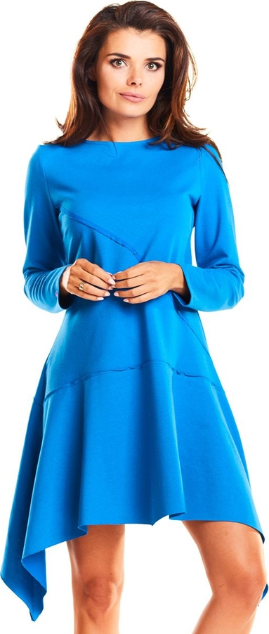 Niebieska sukienka Infinite You mini z długim rękawem asymetryczna