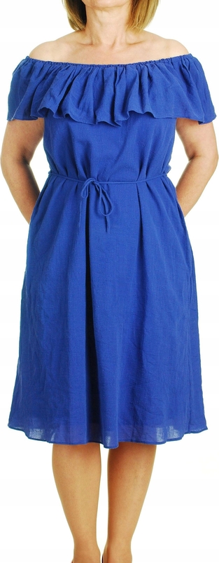 Niebieska sukienka Inna z odkrytymi ramionami midi