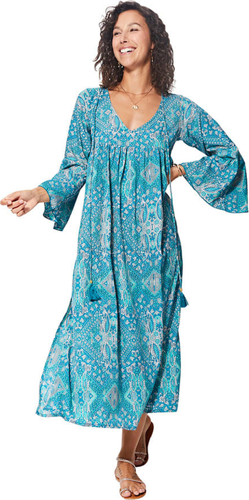 Niebieska sukienka Ipanima w stylu casual midi z długim rękawem