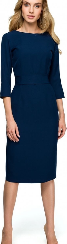 Niebieska sukienka issysklep.pl z długim rękawem z okrągłym dekoltem