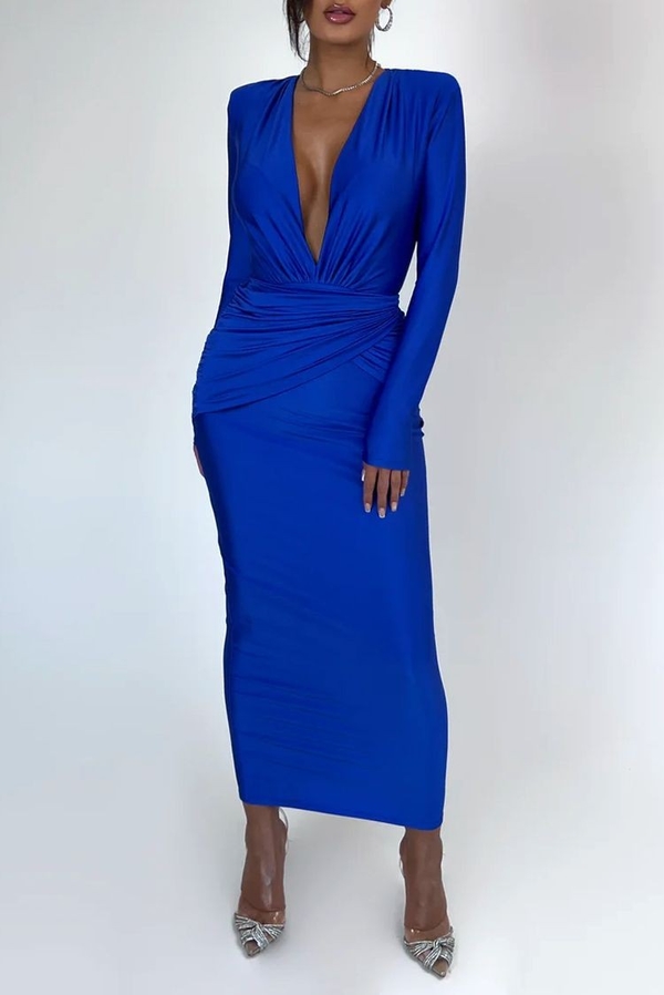 Niebieska sukienka IVET z długim rękawem