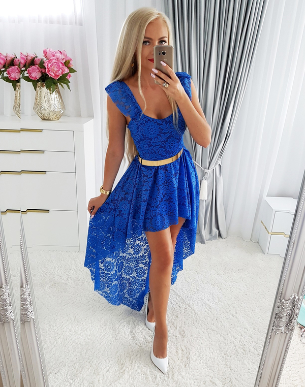 Niebieska sukienka Iwette Fashion z dekoltem w kształcie litery v