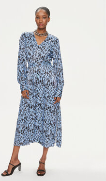 Niebieska sukienka Karen by Simonsen w stylu casual z długim rękawem z dekoltem w kształcie litery v