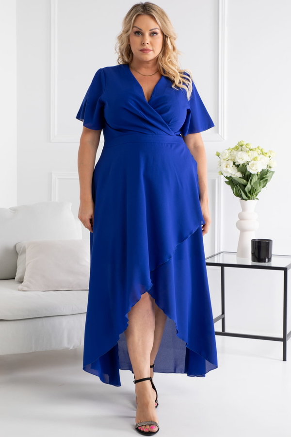 Niebieska sukienka KARKO asymetryczna maxi z krótkim rękawem