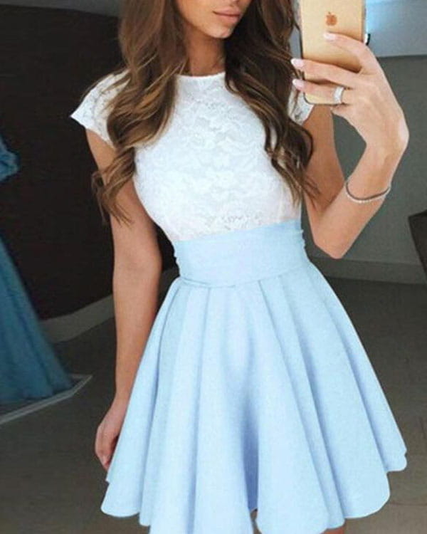 Niebieska sukienka Kendallme mini z okrągłym dekoltem
