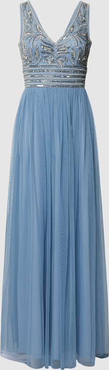 Niebieska sukienka Lace & Beads maxi z dekoltem w kształcie litery v rozkloszowana