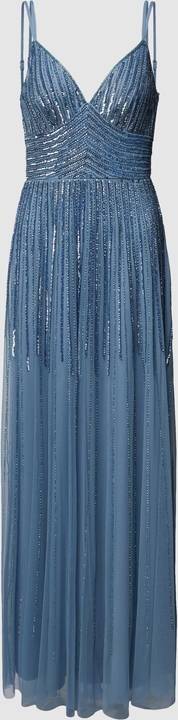 Niebieska sukienka Lace & Beads maxi z tiulu