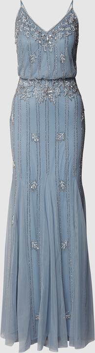 Niebieska sukienka Lace & Beads z dekoltem w kształcie litery v na ramiączkach