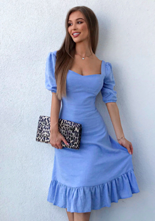 Niebieska sukienka Leimann mini trapezowa