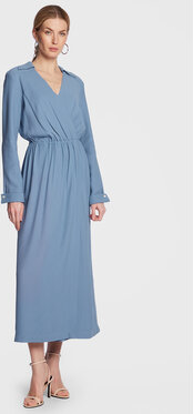 Niebieska sukienka Liviana Conti trapezowa z dekoltem w kształcie litery v z długim rękawem