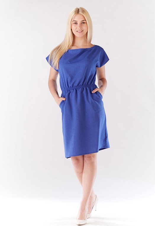 Niebieska sukienka Lou-Lou midi z krótkim rękawem