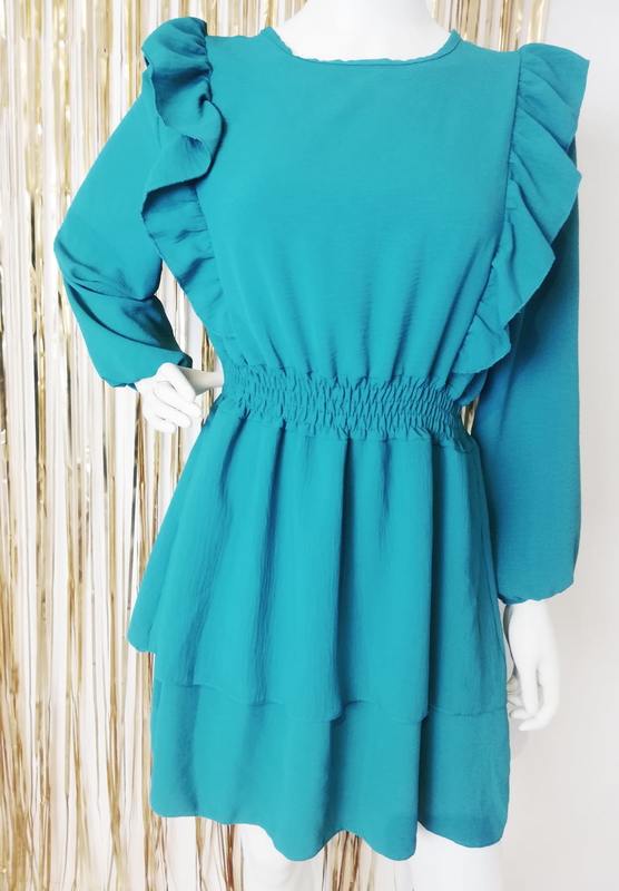 Niebieska sukienka Luashop.pl z tkaniny z długim rękawem mini