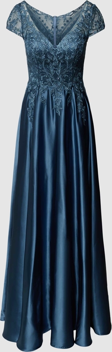 Niebieska sukienka Luxuar Fashion maxi z dekoltem w kształcie litery v z krótkim rękawem