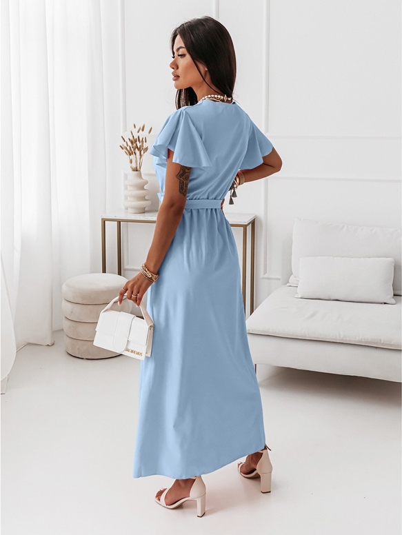 Niebieska sukienka Magmac hiszpanka z krótkim rękawem maxi