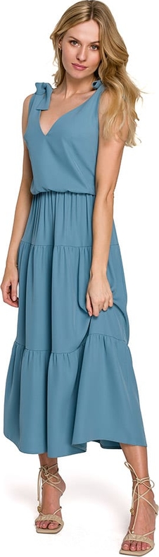 Niebieska sukienka Makover maxi z dekoltem w kształcie litery v