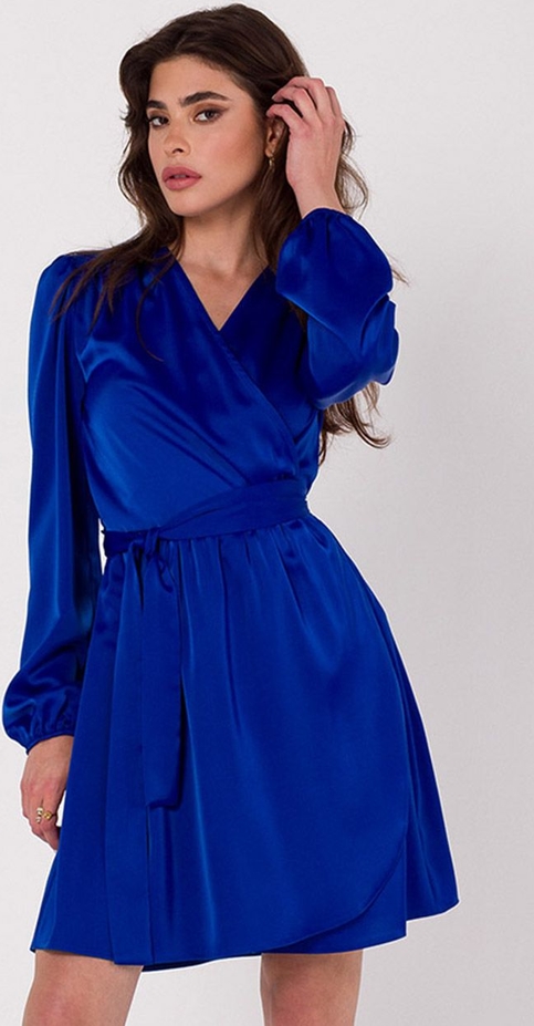 Niebieska sukienka Makover z dekoltem w kształcie litery v w stylu casual z satyny
