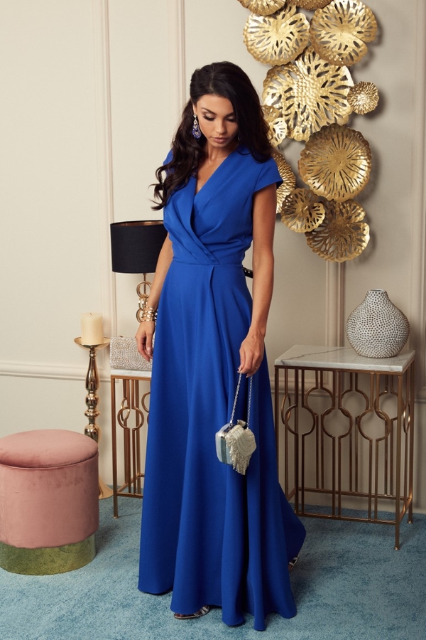Niebieska sukienka Marconifashion z krótkim rękawem maxi