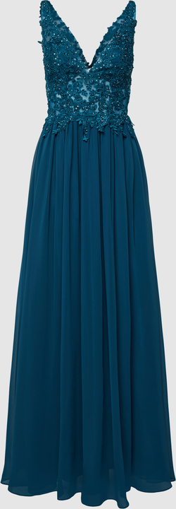 Niebieska sukienka Mascara z dekoltem w kształcie litery v maxi