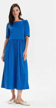 Niebieska sukienka MaxMara z krótkim rękawem maxi z okrągłym dekoltem