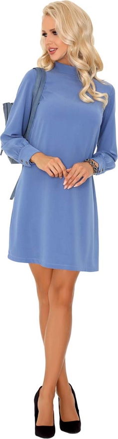 Niebieska sukienka MERRIBEL z długim rękawem trapezowa z golfem
