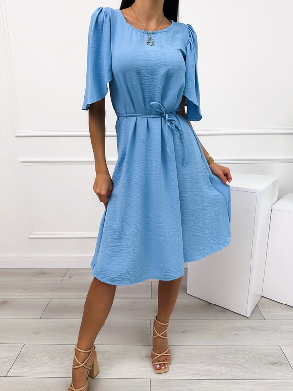 Niebieska sukienka ModnaKiecka.pl mini w stylu casual z długim rękawem