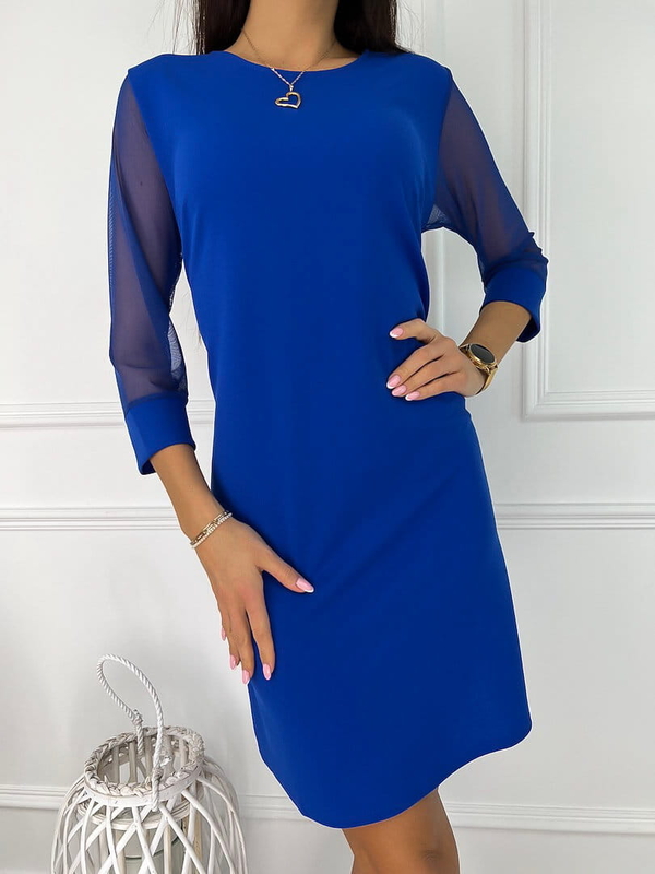 Niebieska sukienka ModnaKiecka.pl z długim rękawem w stylu casual
