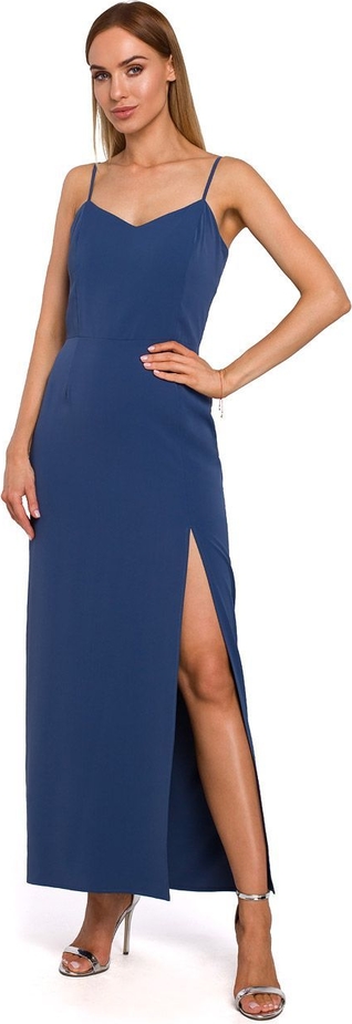 Niebieska sukienka MOE maxi na ramiączkach z dekoltem w kształcie litery v