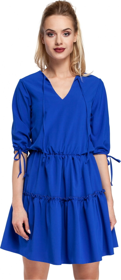 Niebieska sukienka MOE mini z długim rękawem z dekoltem w kształcie litery v