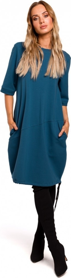 Niebieska sukienka MOE w stylu casual z długim rękawem z bawełny