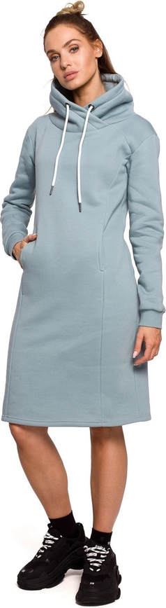 Niebieska sukienka MOE z bawełny z golfem z długim rękawem