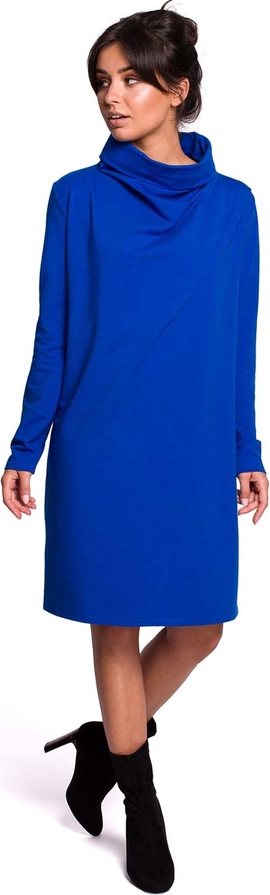 Niebieska sukienka MOE z golfem z długim rękawem midi