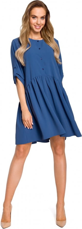 Niebieska sukienka MOE z okrągłym dekoltem