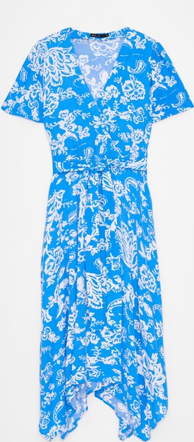 Niebieska sukienka Mohito z dekoltem w kształcie litery v midi z krótkim rękawem