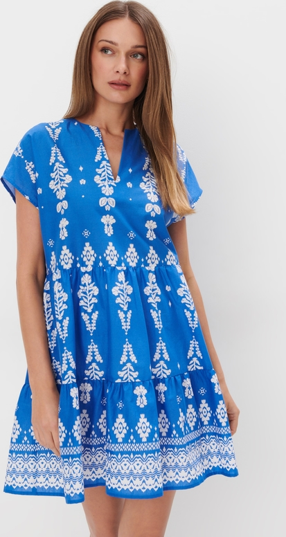 Niebieska sukienka Mohito z dekoltem w kształcie litery v mini