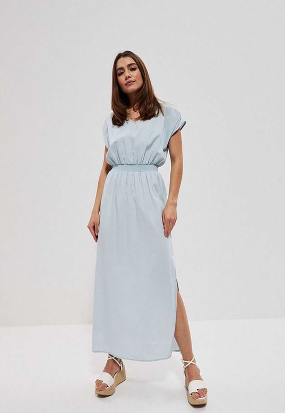 Niebieska sukienka Moodo.pl maxi z bawełny z krótkim rękawem