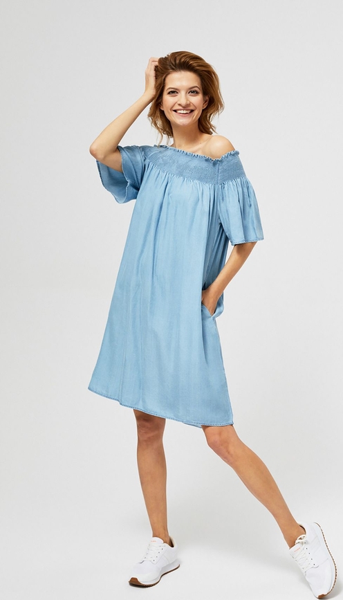 Niebieska sukienka Moodo.pl mini oversize z długim rękawem