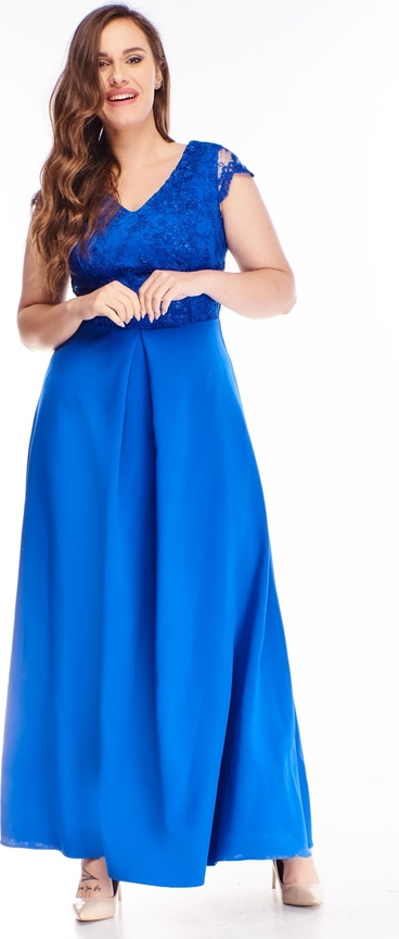 Niebieska sukienka N/A dla puszystych z krótkim rękawem z dekoltem w kształcie litery v