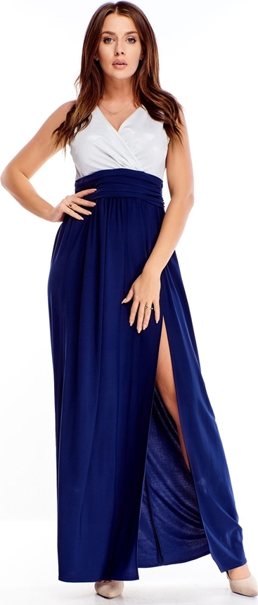 Niebieska sukienka N/A maxi bez rękawów z dekoltem w kształcie litery v