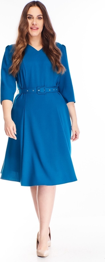 Niebieska sukienka N/A z dekoltem w kształcie litery v z długim rękawem midi